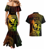 Hawaii Couples Matching Mermaid Dress and Hawaiian Shirt Hula Girl Mix Polynesian Plumeria Reggae Version - Wonder Print Shop