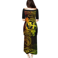 Hawaii Family Matching Puletasi Dress and Hawaiian Shirt Hula Girl Mix Polynesian Plumeria Reggae Version - Wonder Print Shop