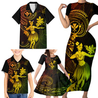 Hawaii Family Matching Short Sleeve Bodycon Dress and Hawaiian Shirt Hula Girl Mix Polynesian Plumeria Reggae Version - Wonder Print Shop