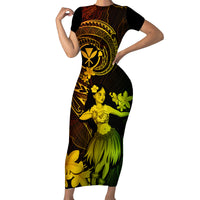 Hawaii Family Matching Short Sleeve Bodycon Dress and Hawaiian Shirt Hula Girl Mix Polynesian Plumeria Reggae Version - Wonder Print Shop