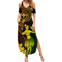 Hawaii Family Matching Summer Maxi Dress and Hawaiian Shirt Hula Girl Mix Polynesian Plumeria Reggae Version - Wonder Print Shop