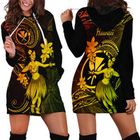 Hawaii Hoodie Dress Hula Girl Mix Polynesian Plumeria Reggae Version - Wonder Print Shop