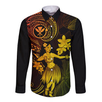 Hawaii Long Sleeve Button Shirt Hula Girl Mix Polynesian Plumeria Reggae Version - Wonder Print Shop
