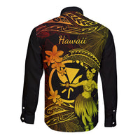 Hawaii Long Sleeve Button Shirt Hula Girl Mix Polynesian Plumeria Reggae Version - Wonder Print Shop