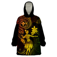 Hawaii Wearable Blanket Hoodie Hula Girl Mix Polynesian Plumeria Reggae Version - Wonder Print Shop
