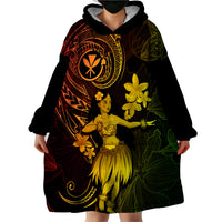 Hawaii Wearable Blanket Hoodie Hula Girl Mix Polynesian Plumeria Reggae Version - Wonder Print Shop