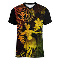 Hawaii Women V Neck T Shirt Hula Girl Mix Polynesian Plumeria Reggae Version - Wonder Print Shop