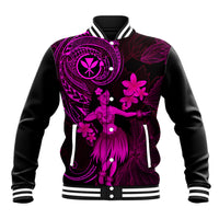 Hawaii Baseball Jacket Hula Girl Mix Polynesian Plumeria Pink Version - Wonder Print Shop