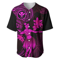 Hawaii Baseball Jersey Hula Girl Mix Polynesian Plumeria Pink Version - Wonder Print Shop