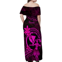 Hawaii Family Matching Off Shoulder Maxi Dress and Hawaiian Shirt Hula Girl Mix Polynesian Plumeria Pink Version - Wonder Print Shop