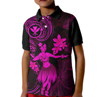 Hawaii Kid Polo Shirt Hula Girl Mix Polynesian Plumeria Pink Version - Wonder Print Shop