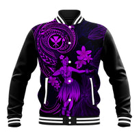 Hawaii Baseball Jacket Hula Girl Mix Polynesian Plumeria Purple Version - Wonder Print Shop