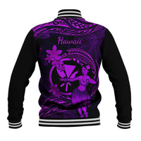Hawaii Baseball Jacket Hula Girl Mix Polynesian Plumeria Purple Version - Wonder Print Shop