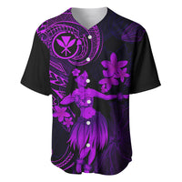 Hawaii Baseball Jersey Hula Girl Mix Polynesian Plumeria Purple Version - Wonder Print Shop