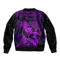 Hawaii Bomber Jacket Hula Girl Mix Polynesian Plumeria Purple Version - Wonder Print Shop