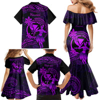 Hawaii Family Matching Mermaid Dress and Hawaiian Shirt Hula Girl Mix Polynesian Plumeria Purple Version - Wonder Print Shop