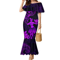 Hawaii Family Matching Mermaid Dress and Hawaiian Shirt Hula Girl Mix Polynesian Plumeria Purple Version - Wonder Print Shop