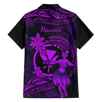 Hawaii Family Matching Off Shoulder Short Dress and Hawaiian Shirt Hula Girl Mix Polynesian Plumeria Purple Version - Wonder Print Shop
