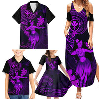 Hawaii Family Matching Summer Maxi Dress and Hawaiian Shirt Hula Girl Mix Polynesian Plumeria Purple Version - Wonder Print Shop