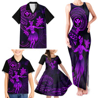 Hawaii Family Matching Tank Maxi Dress and Hawaiian Shirt Hula Girl Mix Polynesian Plumeria Purple Version - Wonder Print Shop