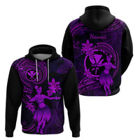 Hawaii Hoodie Hula Girl Mix Polynesian Plumeria Purple Version - Wonder Print Shop
