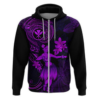 Hawaii Hoodie Hula Girl Mix Polynesian Plumeria Purple Version - Wonder Print Shop