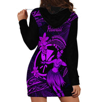 Hawaii Hoodie Dress Hula Girl Mix Polynesian Plumeria Purple Version - Wonder Print Shop