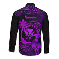 Hawaii Long Sleeve Button Shirt Hula Girl Mix Polynesian Plumeria Purple Version - Wonder Print Shop