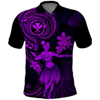 Hawaii Polo Shirt Hula Girl Mix Polynesian Plumeria Purple Version - Wonder Print Shop