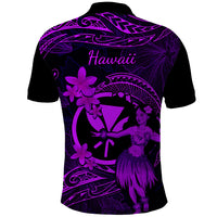 Hawaii Polo Shirt Hula Girl Mix Polynesian Plumeria Purple Version - Wonder Print Shop