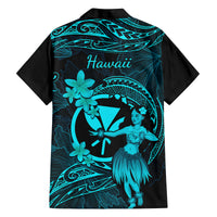 Hawaii Family Matching Off Shoulder Maxi Dress and Hawaiian Shirt Hula Girl Mix Polynesian Plumeria Turquoise Version - Wonder Print Shop