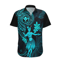 Hawaii Hawaiian Shirt Hula Girl Mix Polynesian Plumeria Turquoise Version - Wonder Print Shop