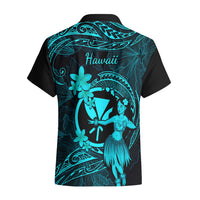 Hawaii Hawaiian Shirt Hula Girl Mix Polynesian Plumeria Turquoise Version - Wonder Print Shop