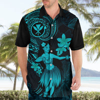 Hawaii Hawaiian Shirt Hula Girl Mix Polynesian Plumeria Turquoise Version - Wonder Print Shop