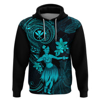 Hawaii Hoodie Hula Girl Mix Polynesian Plumeria Turquoise Version - Wonder Print Shop