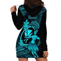 Hawaii Hoodie Dress Hula Girl Mix Polynesian Plumeria Turquoise Version - Wonder Print Shop