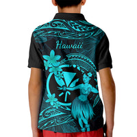 Hawaii Kid Polo Shirt Hula Girl Mix Polynesian Plumeria Turquoise Version - Wonder Print Shop