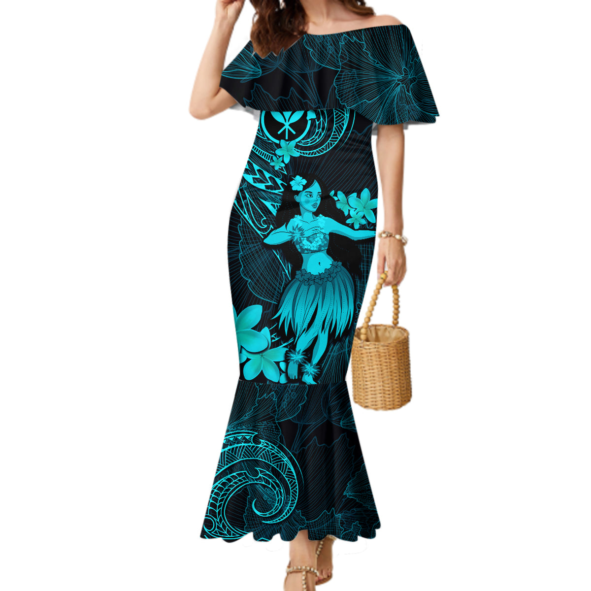 hawaii-mermaid-dress-hula-girl-mix-polynesian-plumeria-turquoise-version
