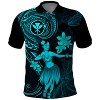 Hawaii Polo Shirt Hula Girl Mix Polynesian Plumeria Turquoise Version - Wonder Print Shop