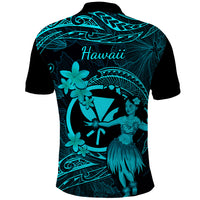 Hawaii Polo Shirt Hula Girl Mix Polynesian Plumeria Turquoise Version - Wonder Print Shop
