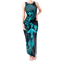 Hawaii Tank Maxi Dress Hula Girl Mix Polynesian Plumeria Turquoise Version - Wonder Print Shop