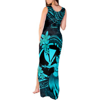 Hawaii Tank Maxi Dress Hula Girl Mix Polynesian Plumeria Turquoise Version - Wonder Print Shop