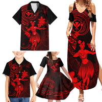 Hawaii Family Matching Summer Maxi Dress and Hawaiian Shirt Hula Girl Mix Polynesian Plumeria Red Version - Wonder Print Shop