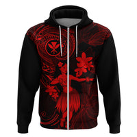 Hawaii Hoodie Hula Girl Mix Polynesian Plumeria Red Version - Wonder Print Shop