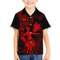 Hawaii Kid Hawaiian Shirt Hula Girl Mix Polynesian Plumeria Red Version - Wonder Print Shop