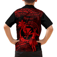 Hawaii Kid Hawaiian Shirt Hula Girl Mix Polynesian Plumeria Red Version - Wonder Print Shop