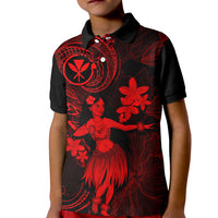 Hawaii Kid Polo Shirt Hula Girl Mix Polynesian Plumeria Red Version - Wonder Print Shop