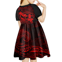 Hawaii Kid Short Sleeve Dress Hula Girl Mix Polynesian Plumeria Red Version - Wonder Print Shop
