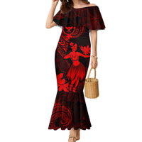 Hawaii Mermaid Dress Hula Girl Mix Polynesian Plumeria Red Version - Wonder Print Shop