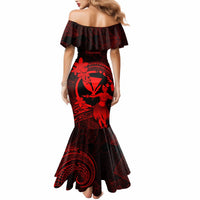 Hawaii Mermaid Dress Hula Girl Mix Polynesian Plumeria Red Version - Wonder Print Shop